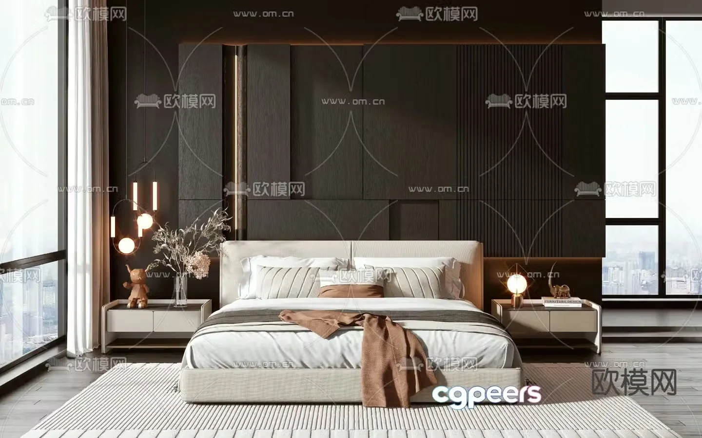 Modern double bed 3d model
