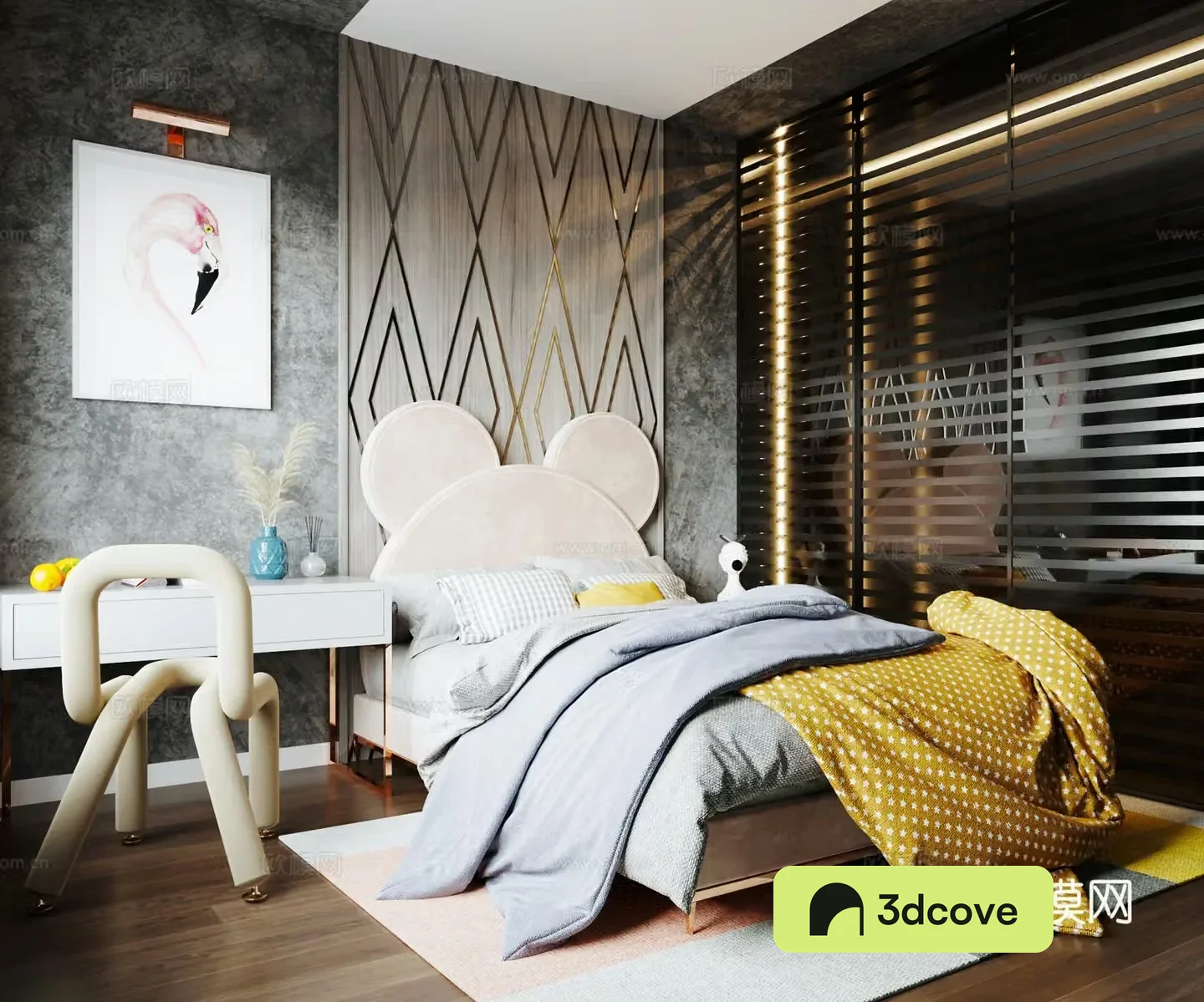 Modern children’s room children’s bed wardrobe 3d model