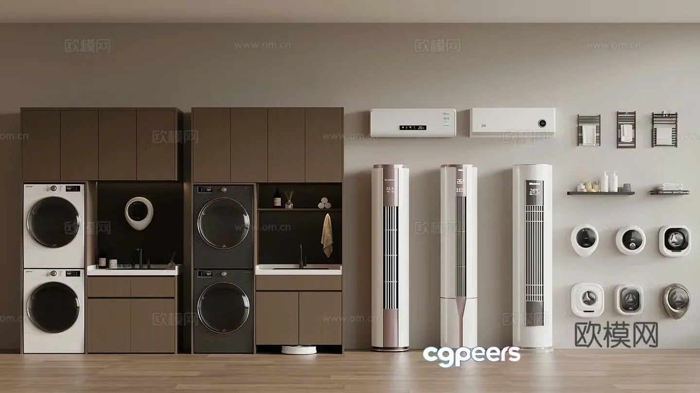 Modern washing machine cabinet Air conditioning Towel rack Wall-mounted washing machine 3D model
