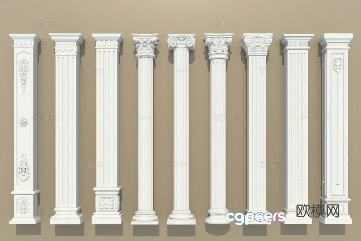 European columns Roman columns Corner columns Hall columns 3D model