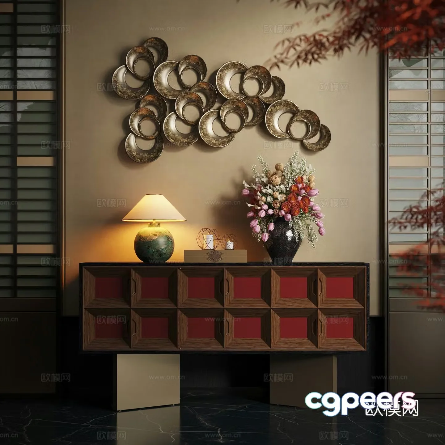 Modern end viewing platform end viewing cabinet flower pot plant porch table flower art 3D model