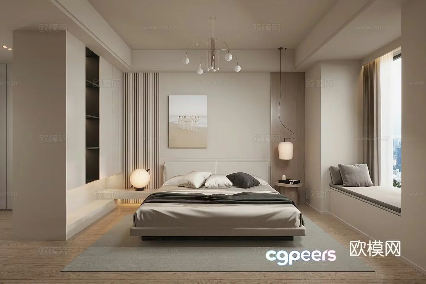 Creamy Bedroom Master Bedroom with Bathroom 3D Model