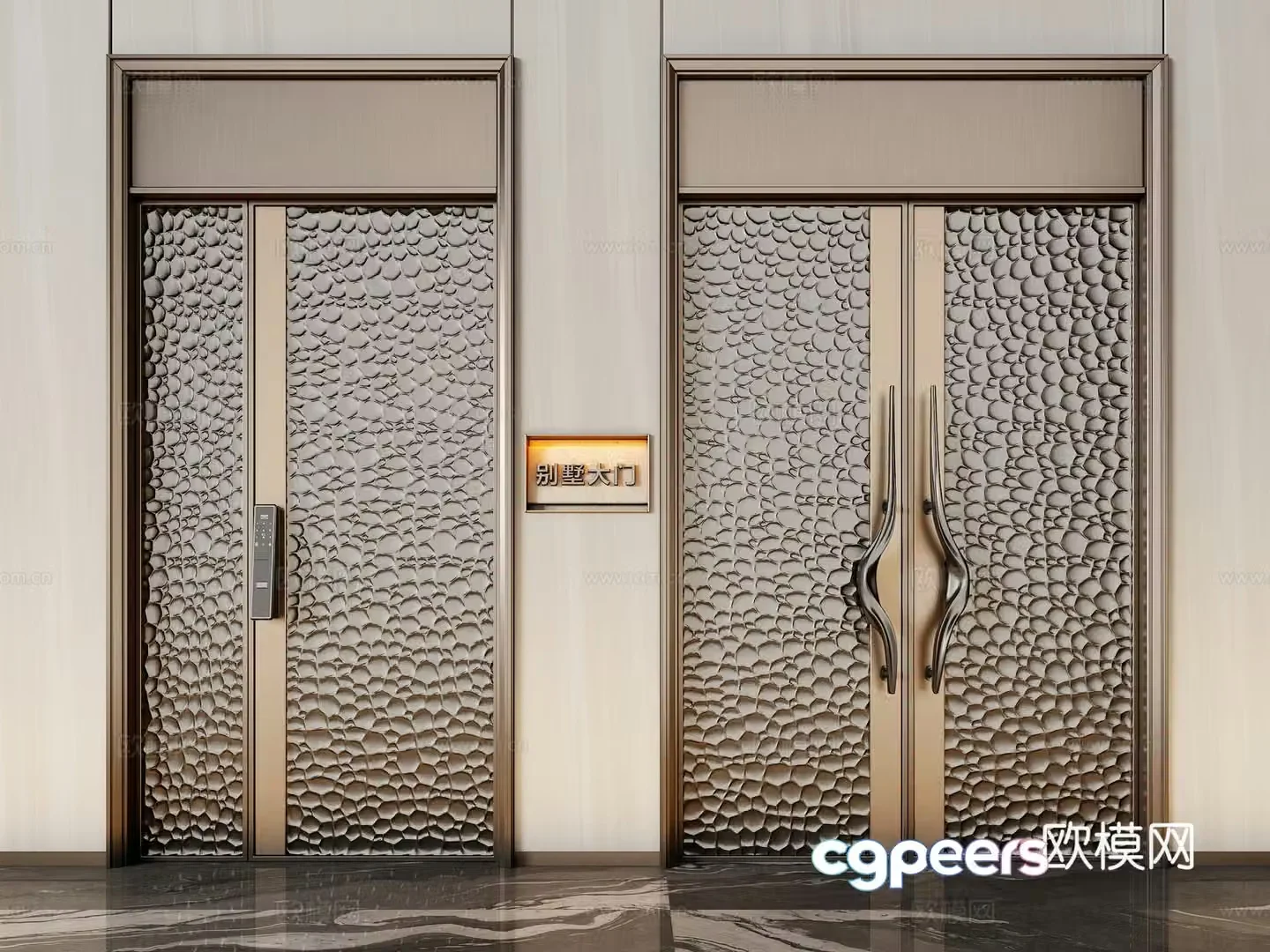 Modern double-opening door mother-child door copper door entrance door villa door 3d model
