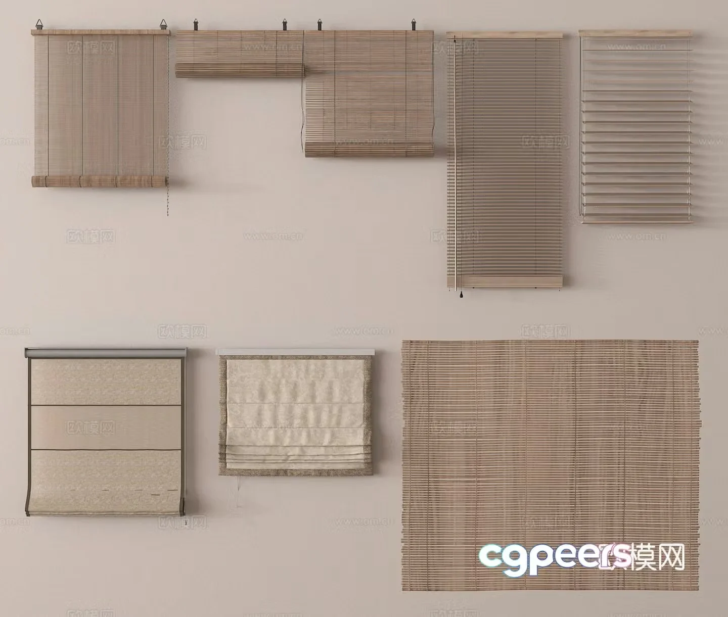 Venetian blinds bamboo curtain roller blind 3d model