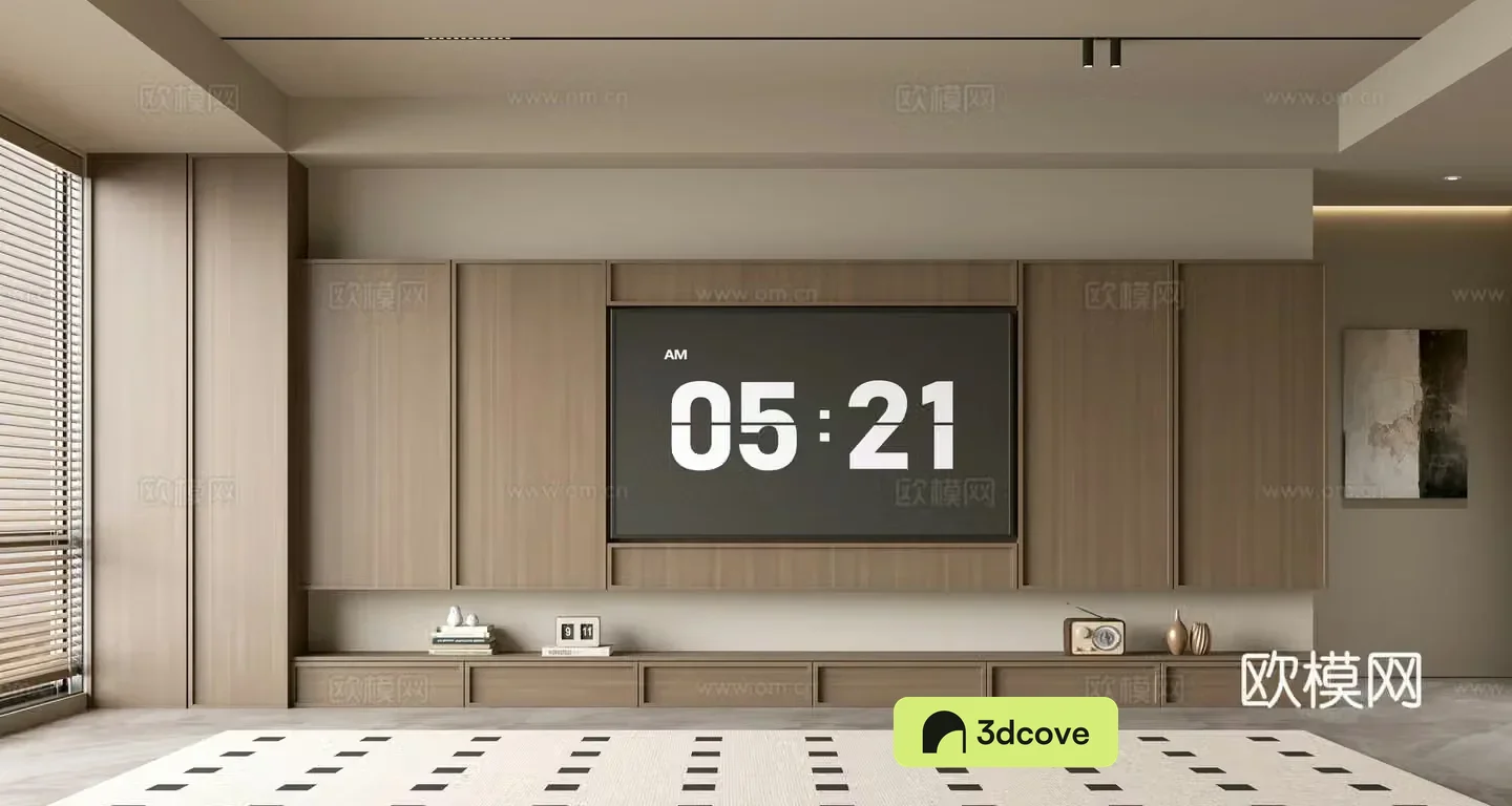 The ancient TV background wall of the TV cabinet and the background wall of the modern Wasabi style living room The ancient style 3D model