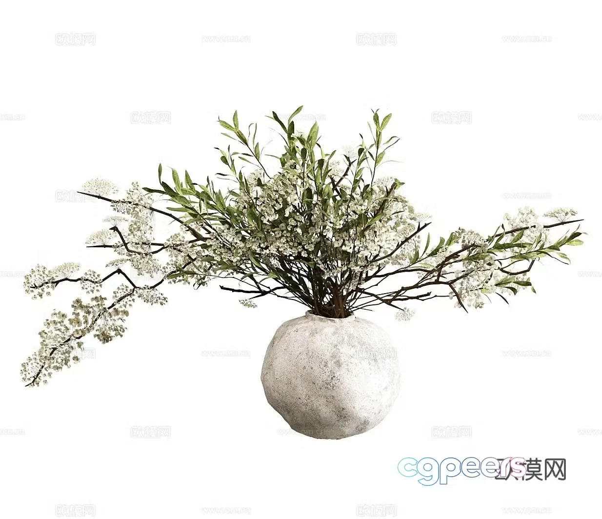 Green plant ornaments dried flowers stone vase ceramic vase indoor green plants outdoor green plants decorative 3D model