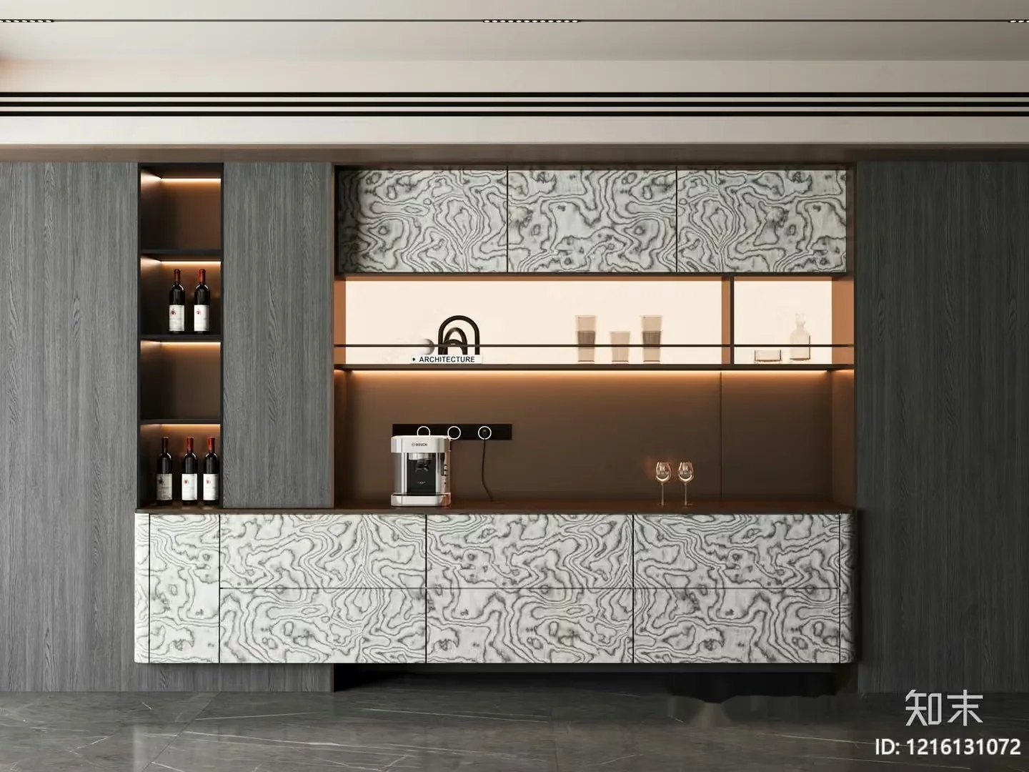 Modern Kitchen With Marble Accents 3D Model – 13772 – VRAY Render