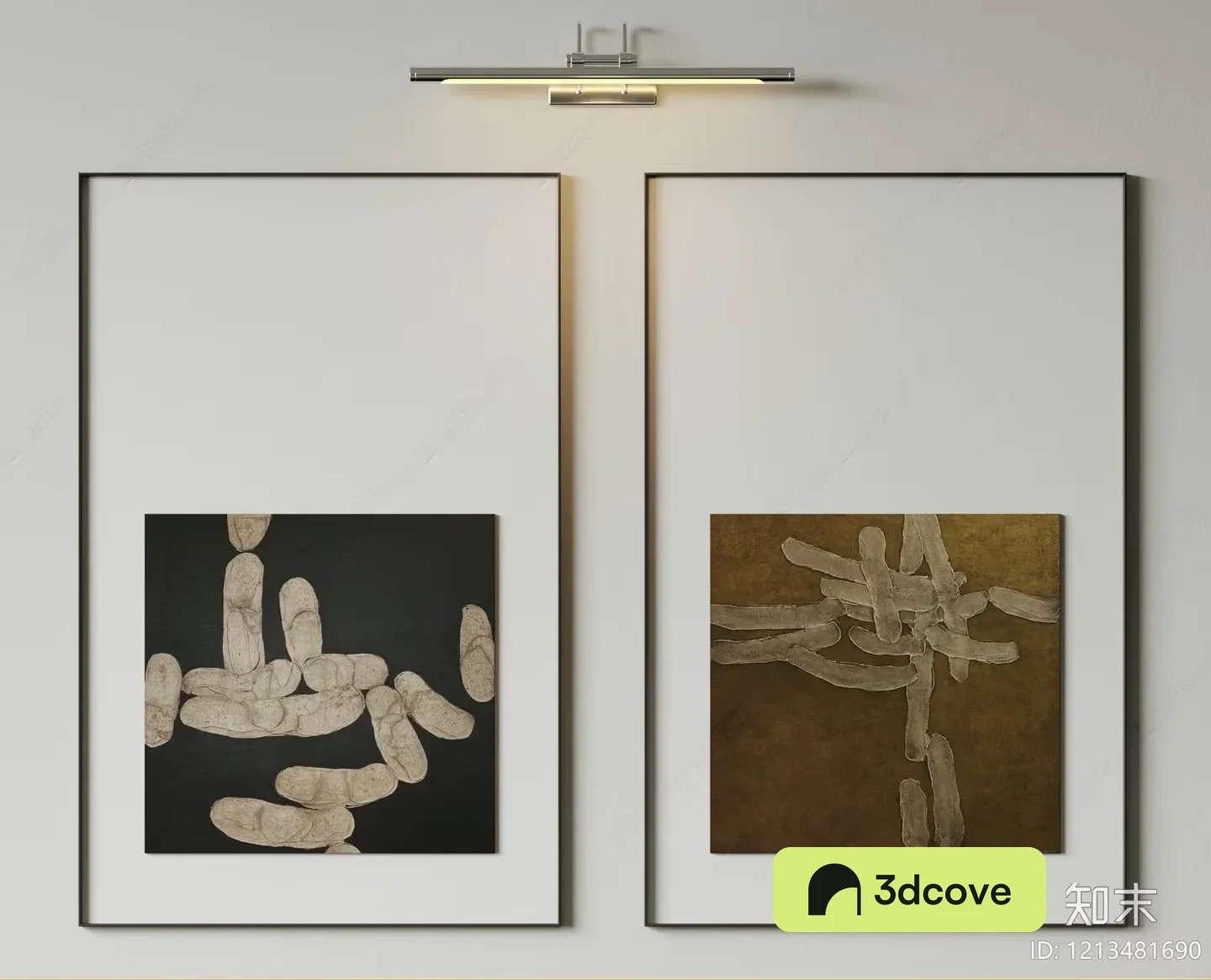 Two Framed Pictures Of White And Brown Objects On A Wall