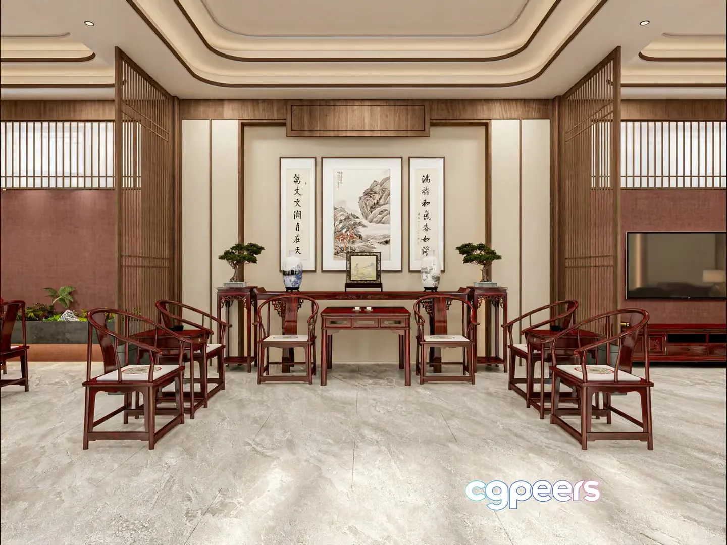 Traditional Chinese Living Room 3D Model – 9680 – VRAY Render