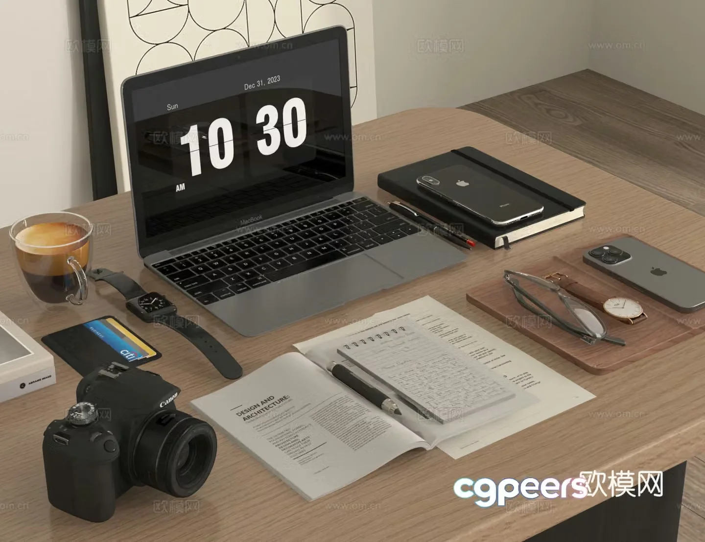 Computer Books Camera Glasses Office Utensils 3D Model