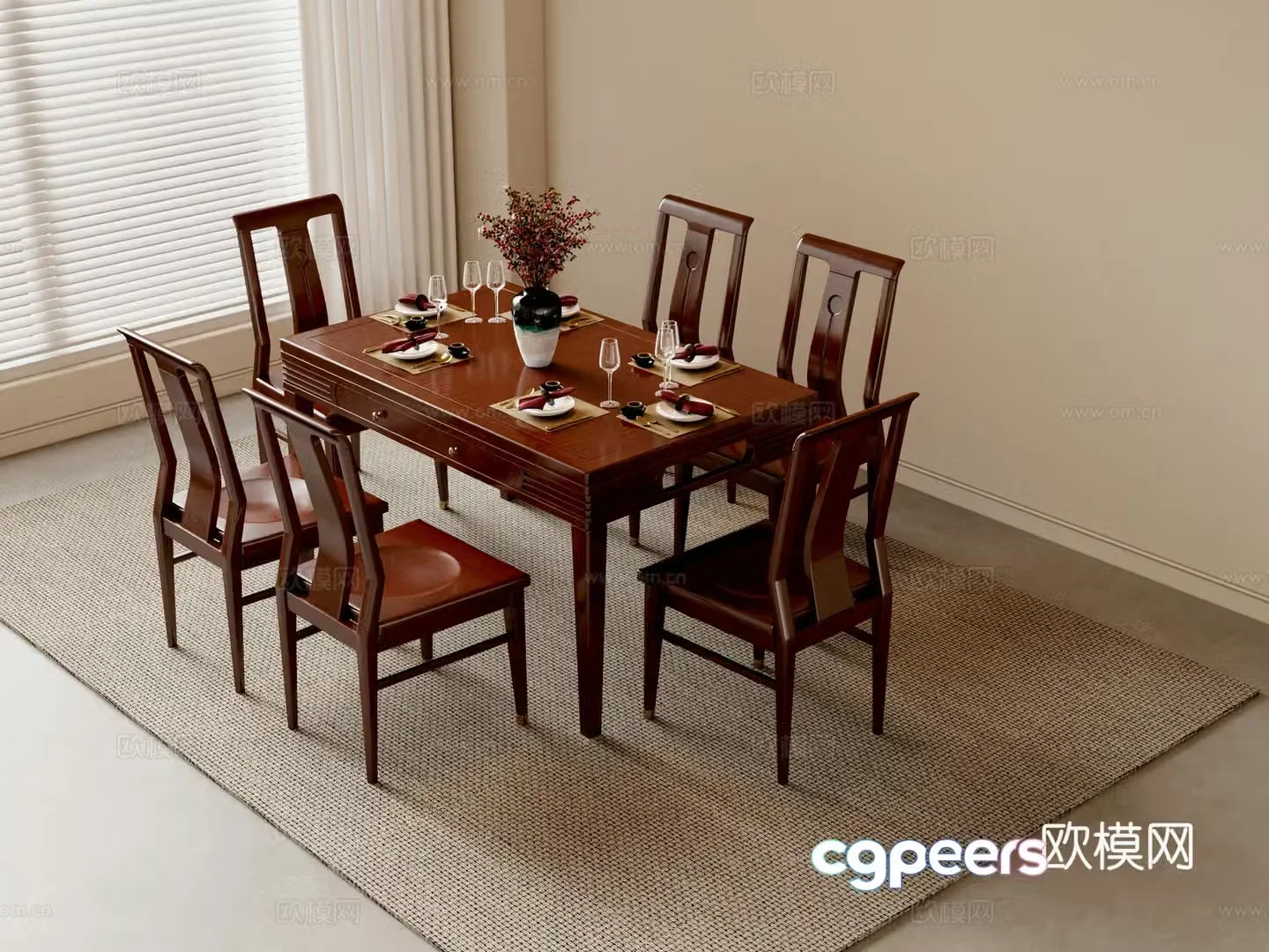 New Chinese dining table and chairs 3d model