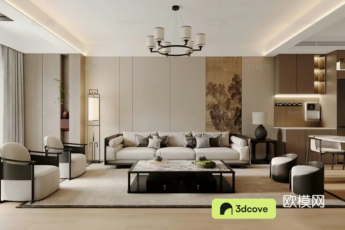 New Chinese style living and dining room
