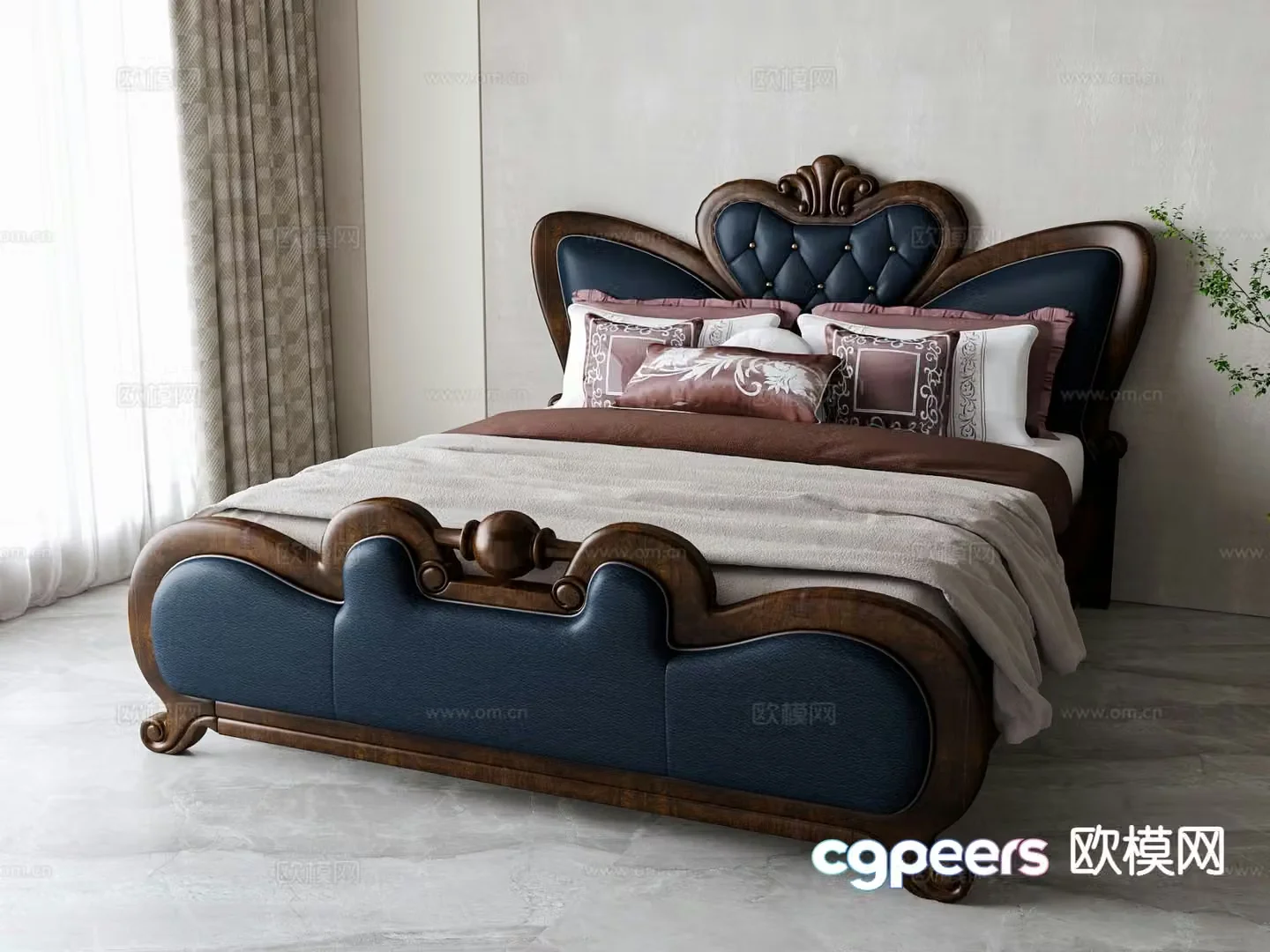 American double bed 3d model