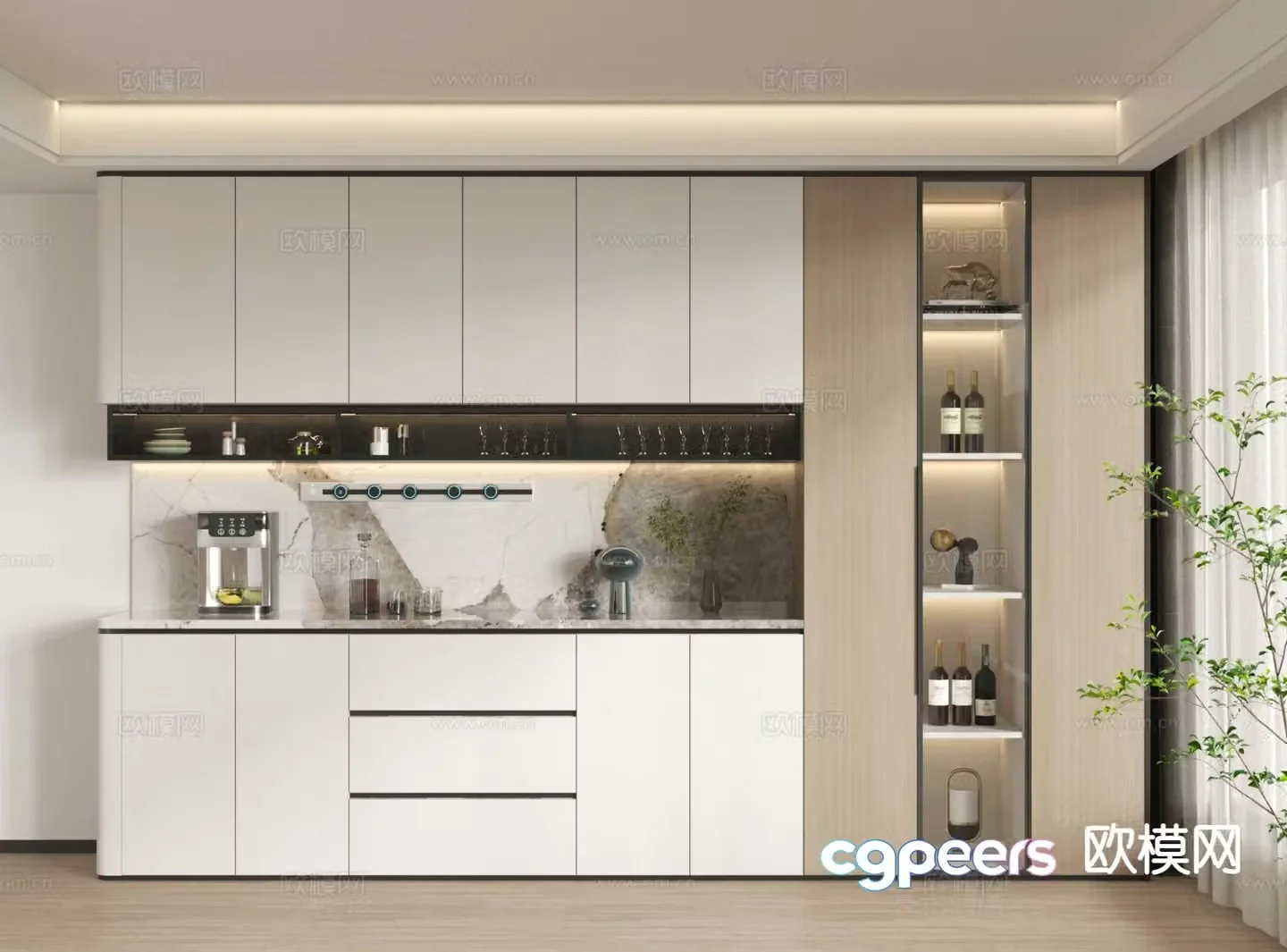 Modern wine cabinet sideboard 3D model