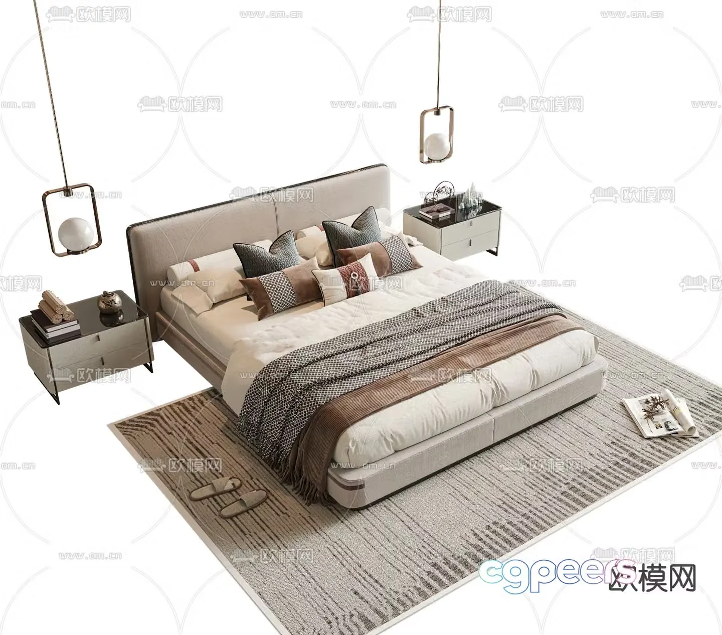 New Chinese style double bed 3d model
