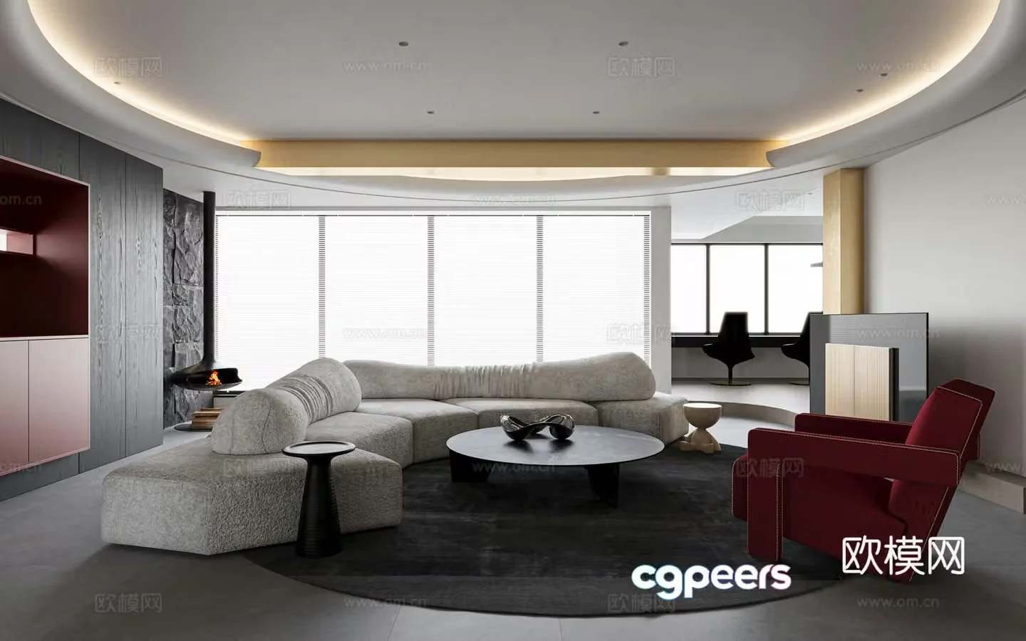Modern black white and gray living room 3d model