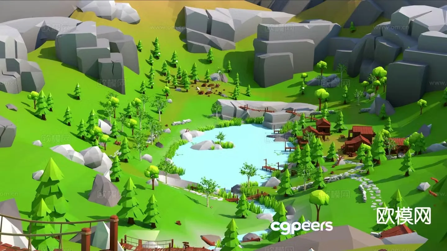 Cartoon forest scene 3d model