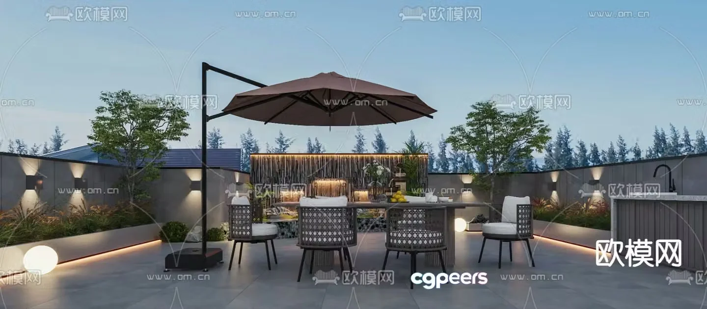 Modern balcony terrace roof garden 3d model