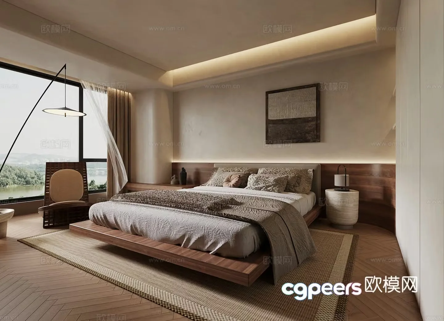 Middle style bedroom Bed and Bedroom 3D Model