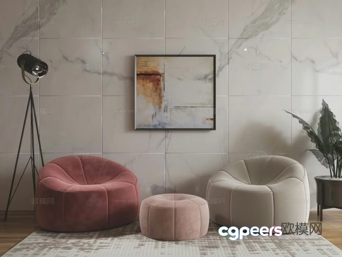 Modern velvet single sofa 3d model