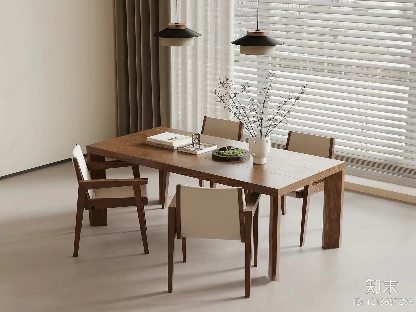 A Wooden Dining Table 3D Model – 17592 – VRAY Render
