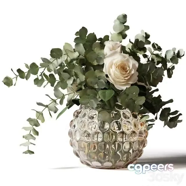 3ds Max Free – Bouquet of roses and eucalyptus in a glass pimpled vase