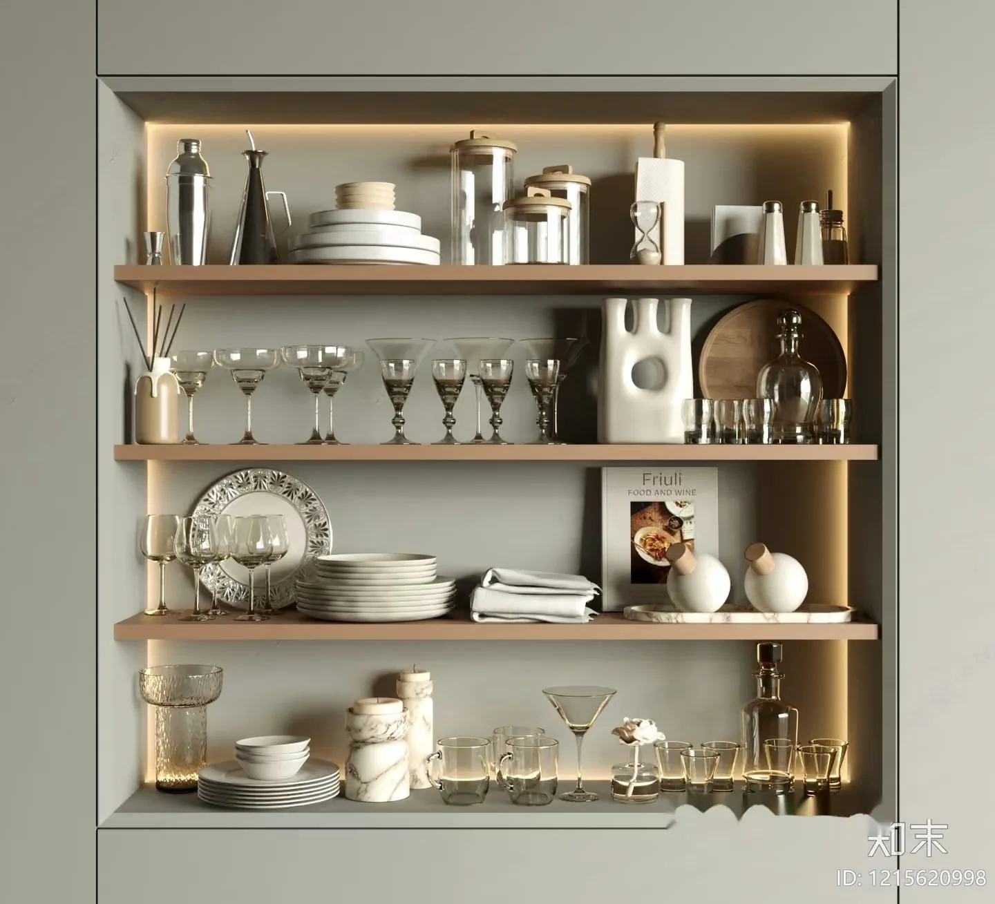 A Shelf With Various Items 3D Model – 17781 – VRAY Render