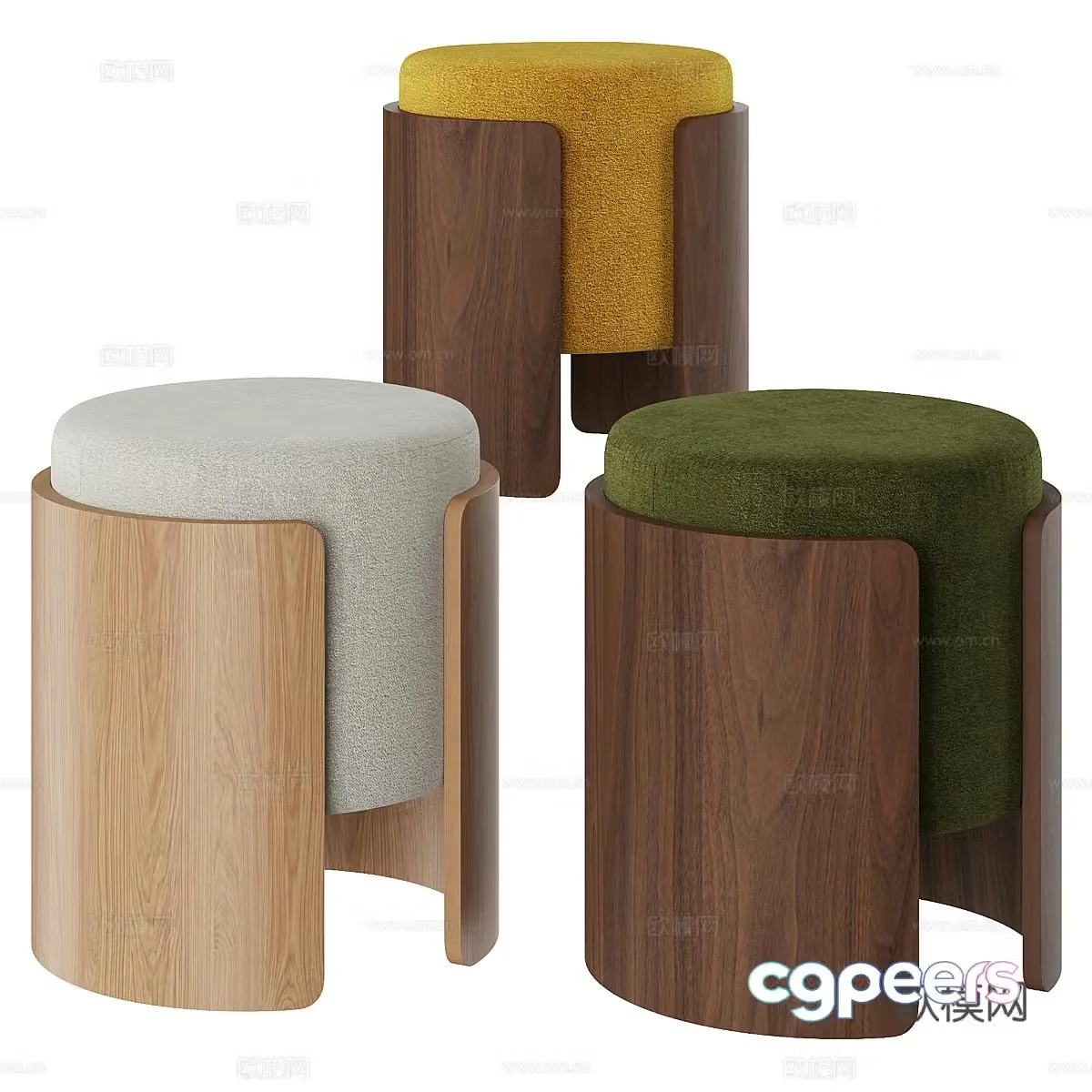New Chinese style wooden fabric round stool 3D model