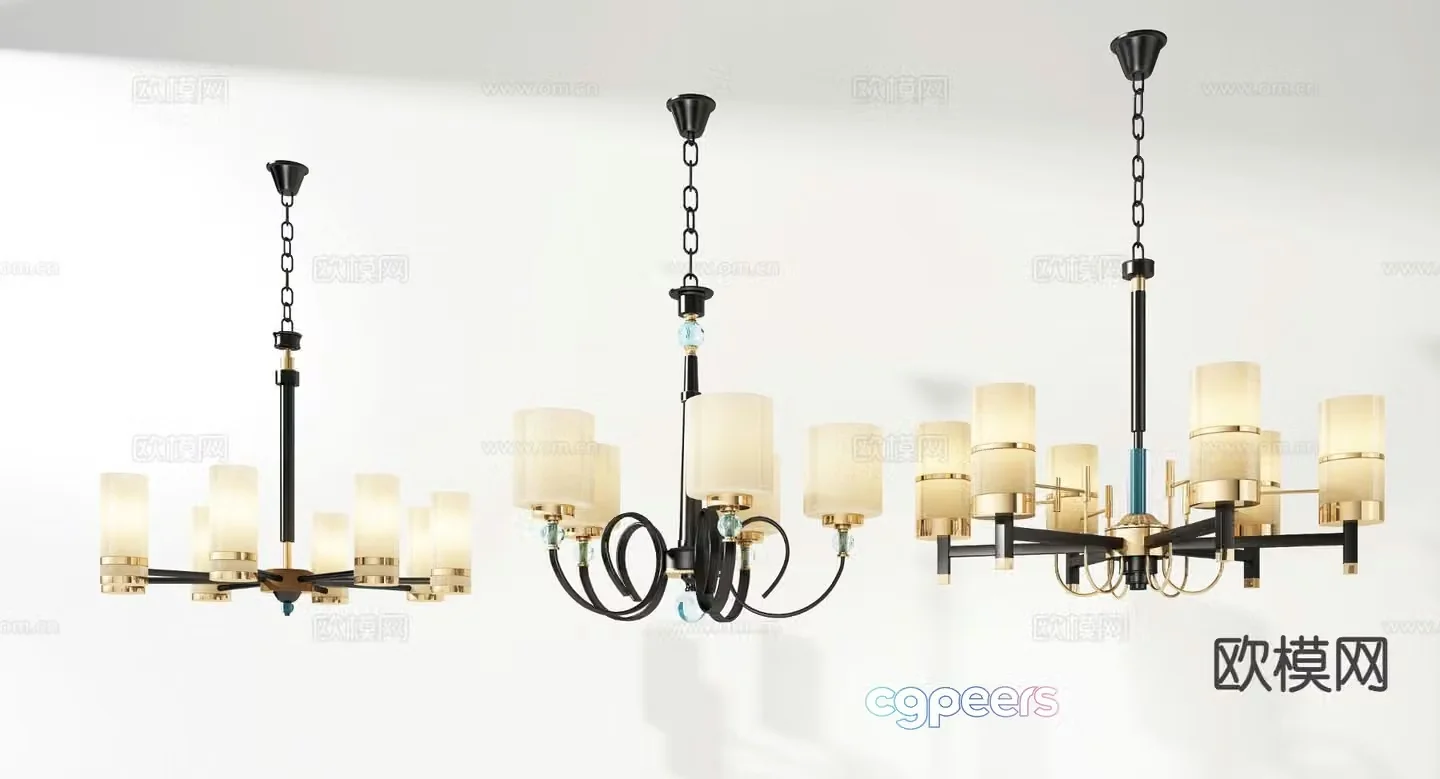Light luxury multi-head chandelier 3D model
