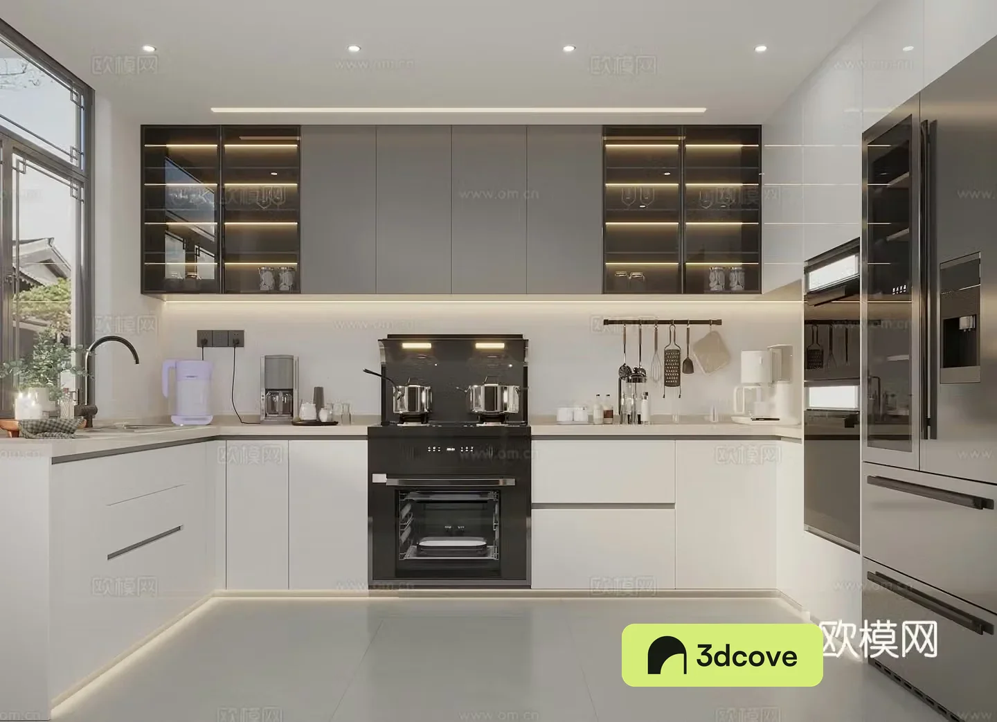 Modern cream kitchen appliances kitchen supplies combination sink refrigerator integrated stove