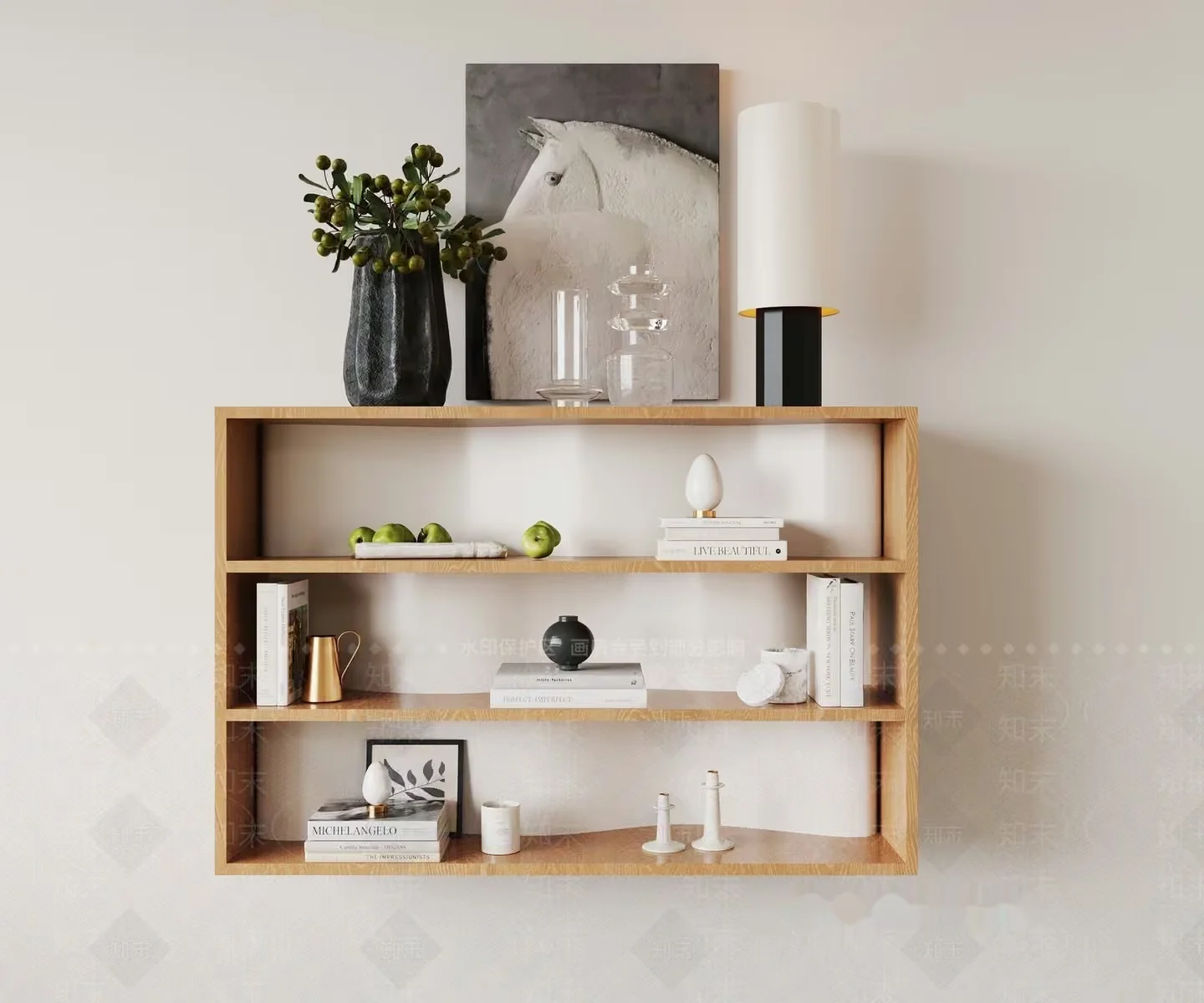 Wooden Shelf With Decorations 3D Model – 7242 – VRAY Render