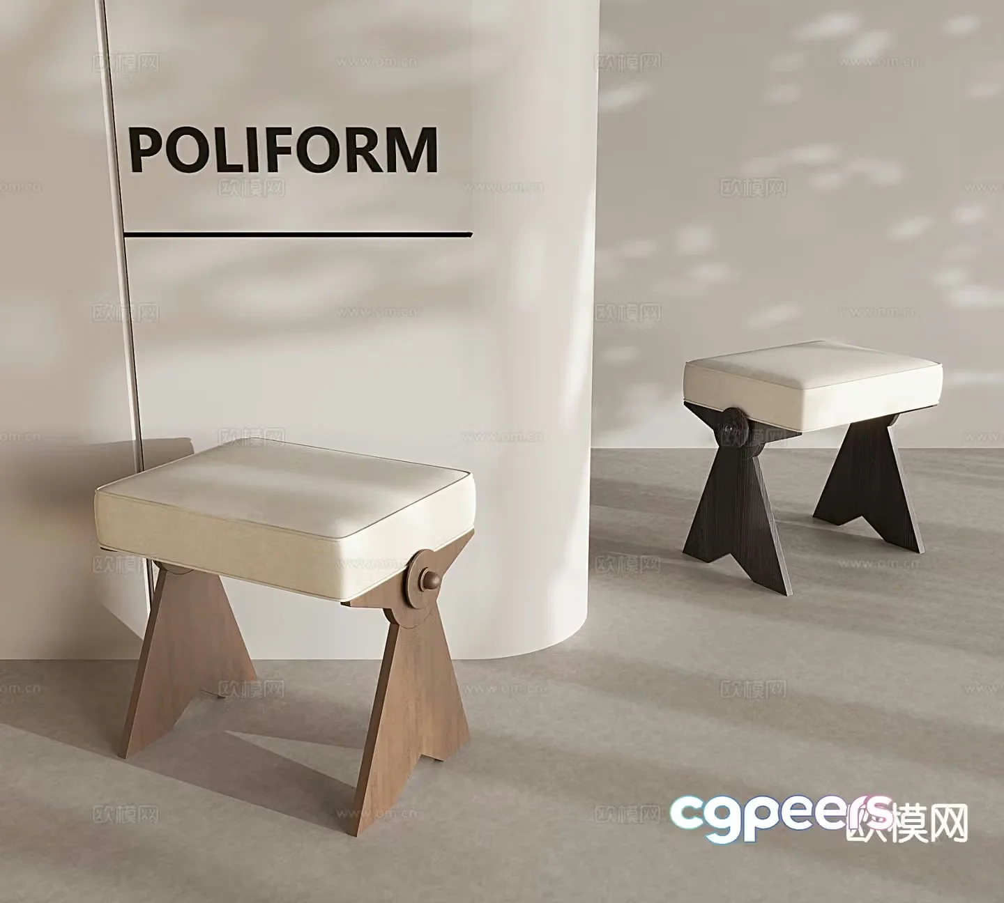 Nordic solid wood shoe changing stool 3D model
