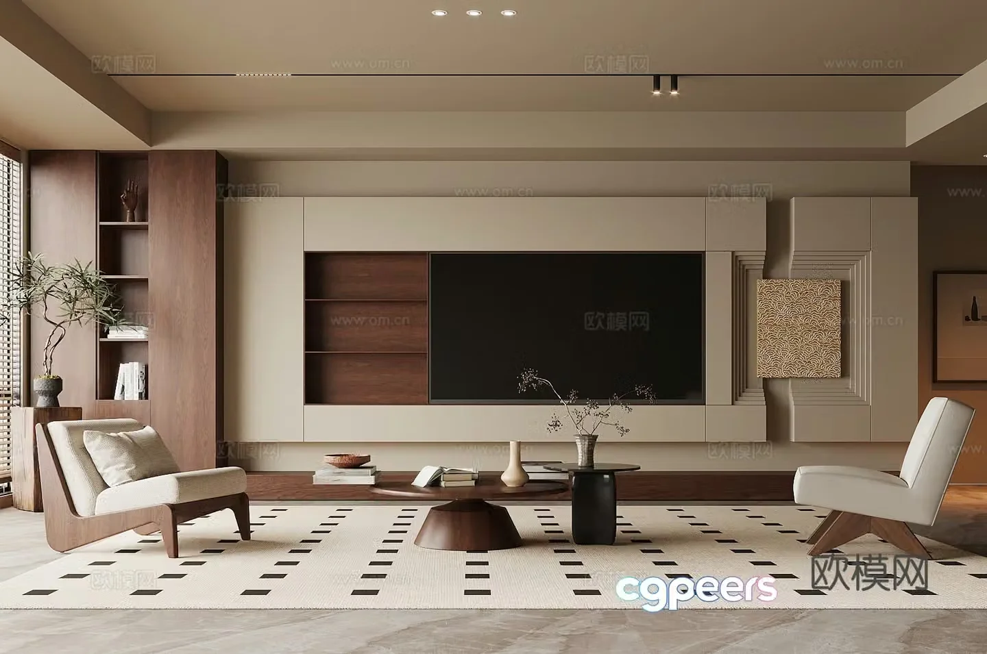 Middle-aged TV background wall 3d model