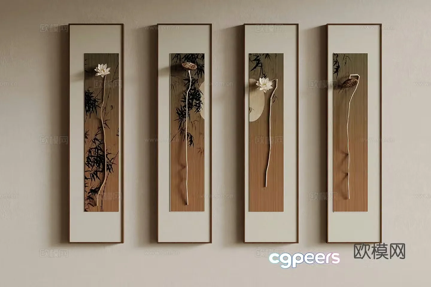 New Chinese style paintings three-dimensional wall decoration 3D model
