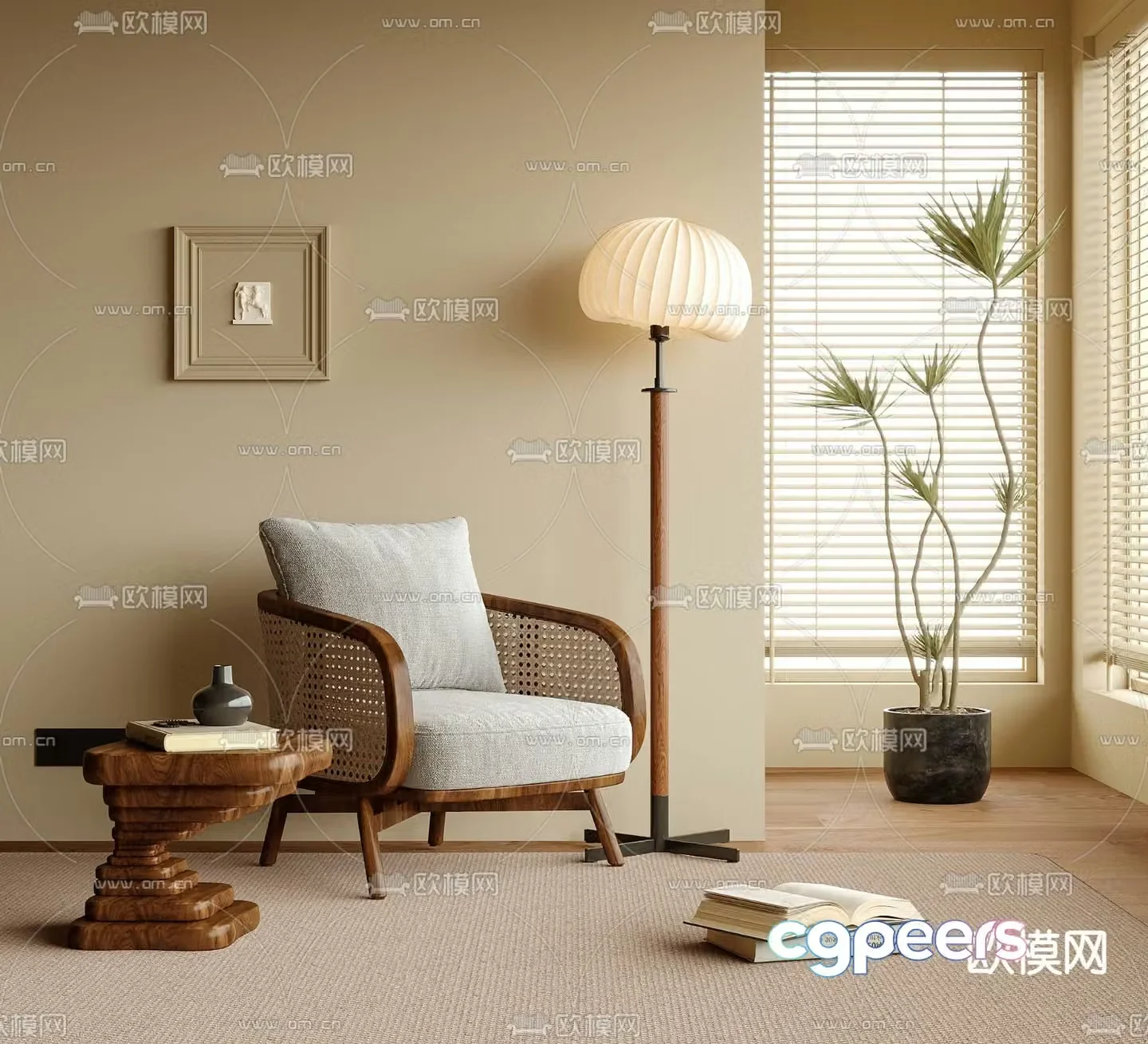 Rattan chair leisure chair table 3d model
