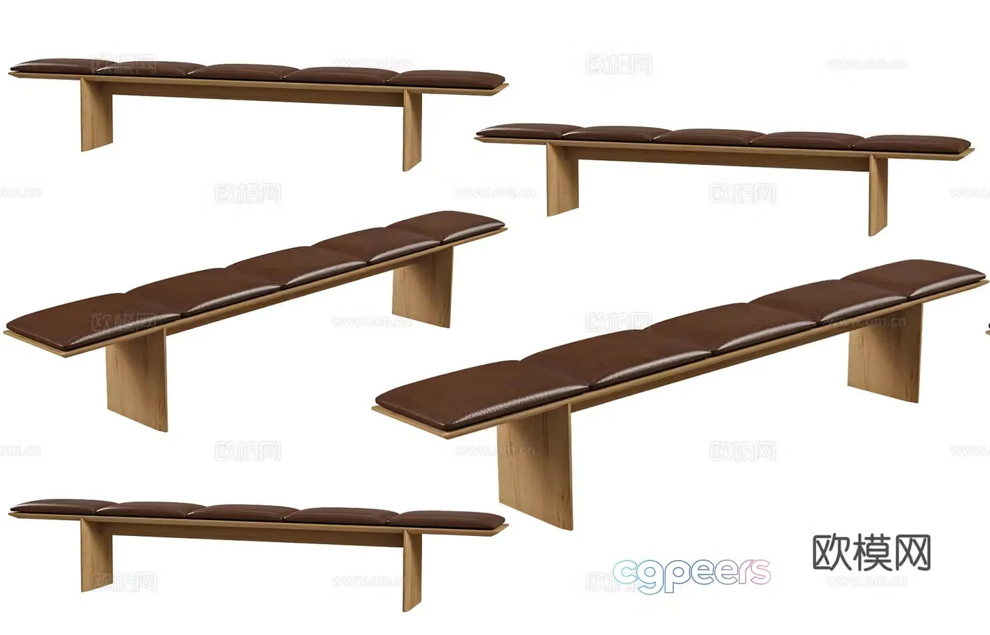 Modern leather bench leather bench bedside bench leather leather stool creative medieval bench 3d model