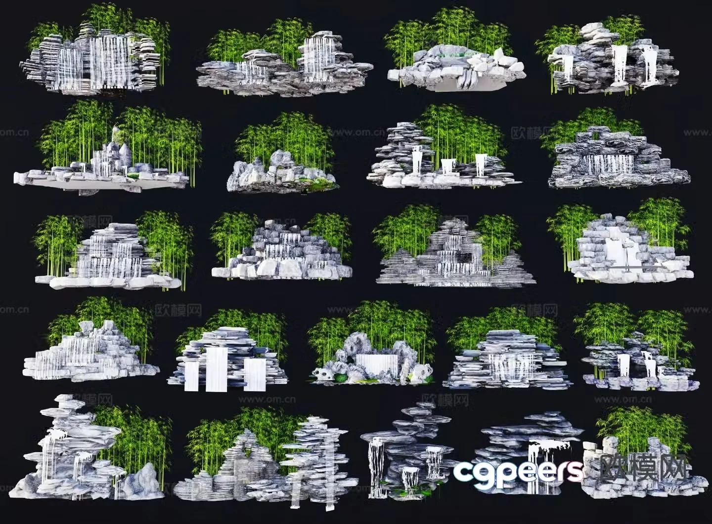 Chinese rockery overlapping water and flowing water stone 3D model