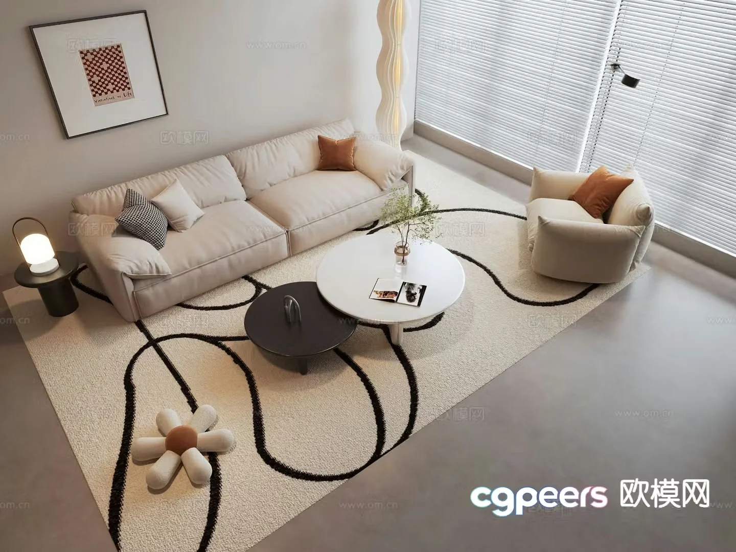 Cream style sofa modular sofa 3d model