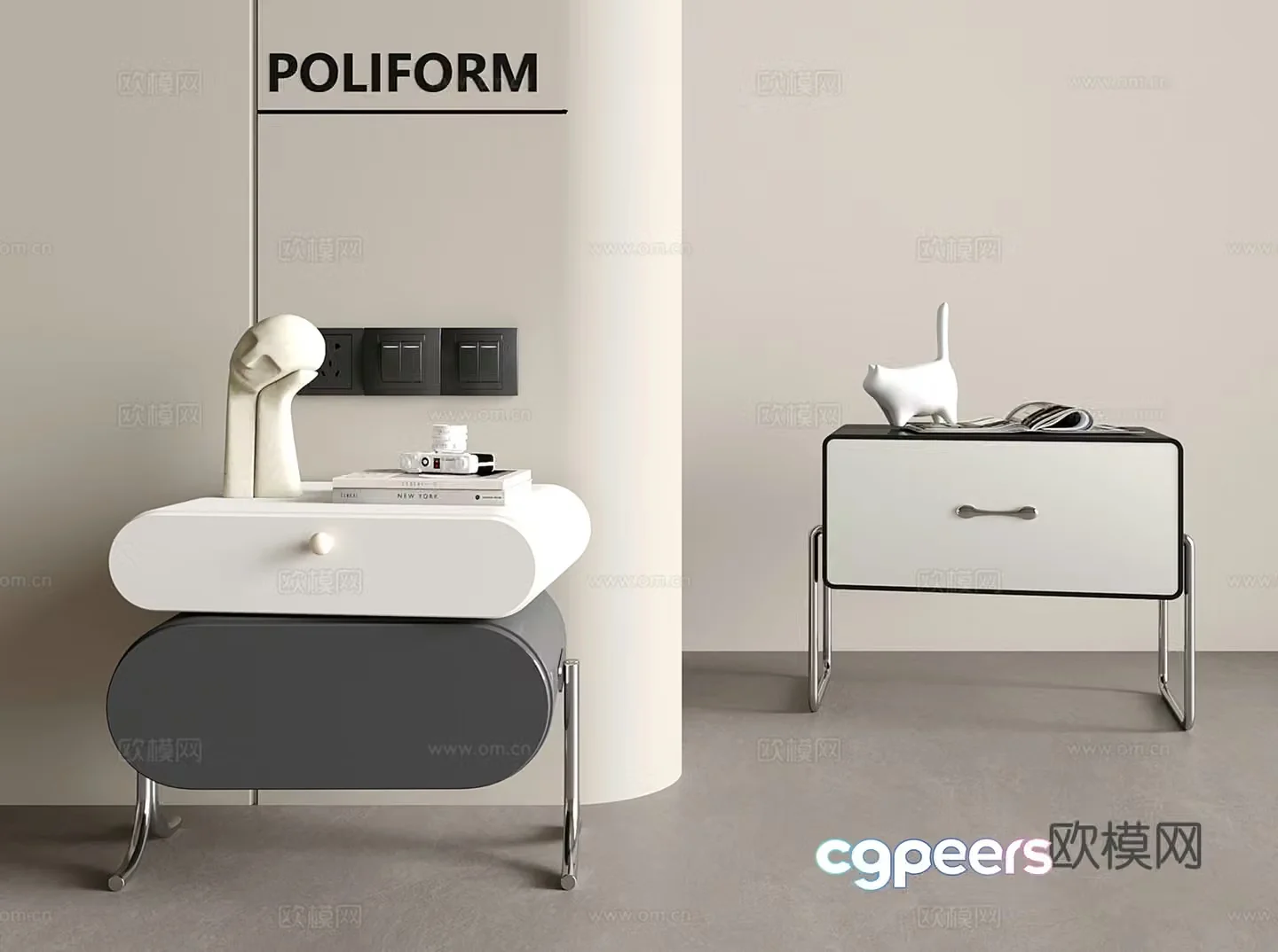 Modern bedside table metal 3d model