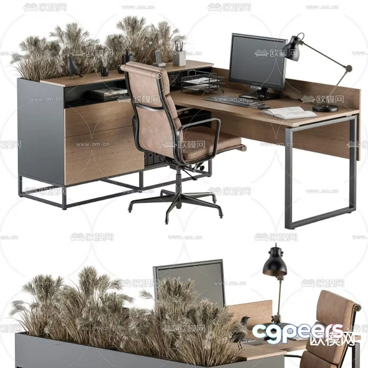 Office desk and chair screen card 3d model