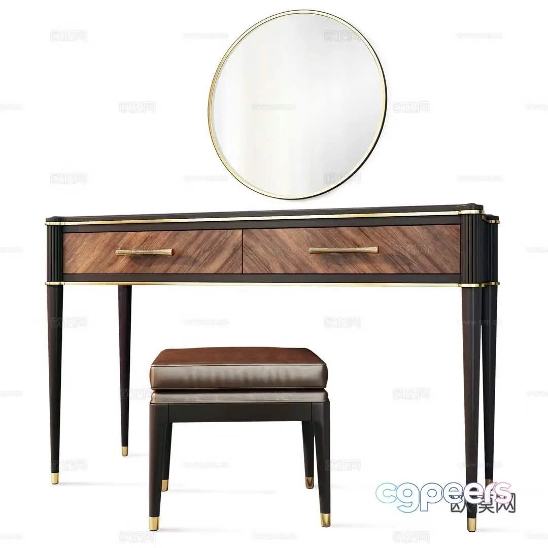 Light luxury dressing table makeup stool 3D model
