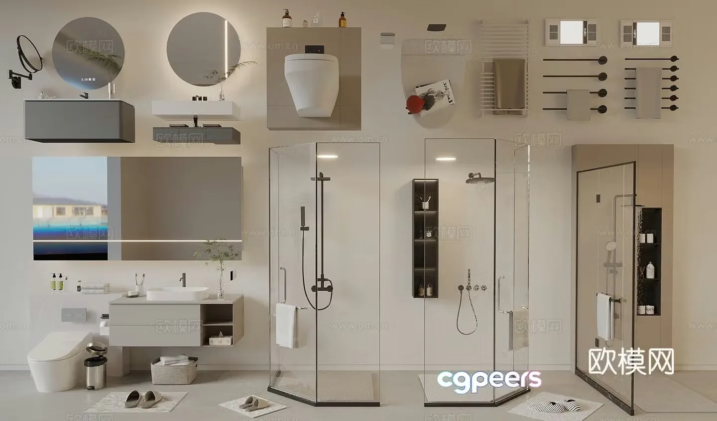 Bathroom supplies combination Shower room Bathroom cabinet Makeup mirror Toilet towel rack 3D model