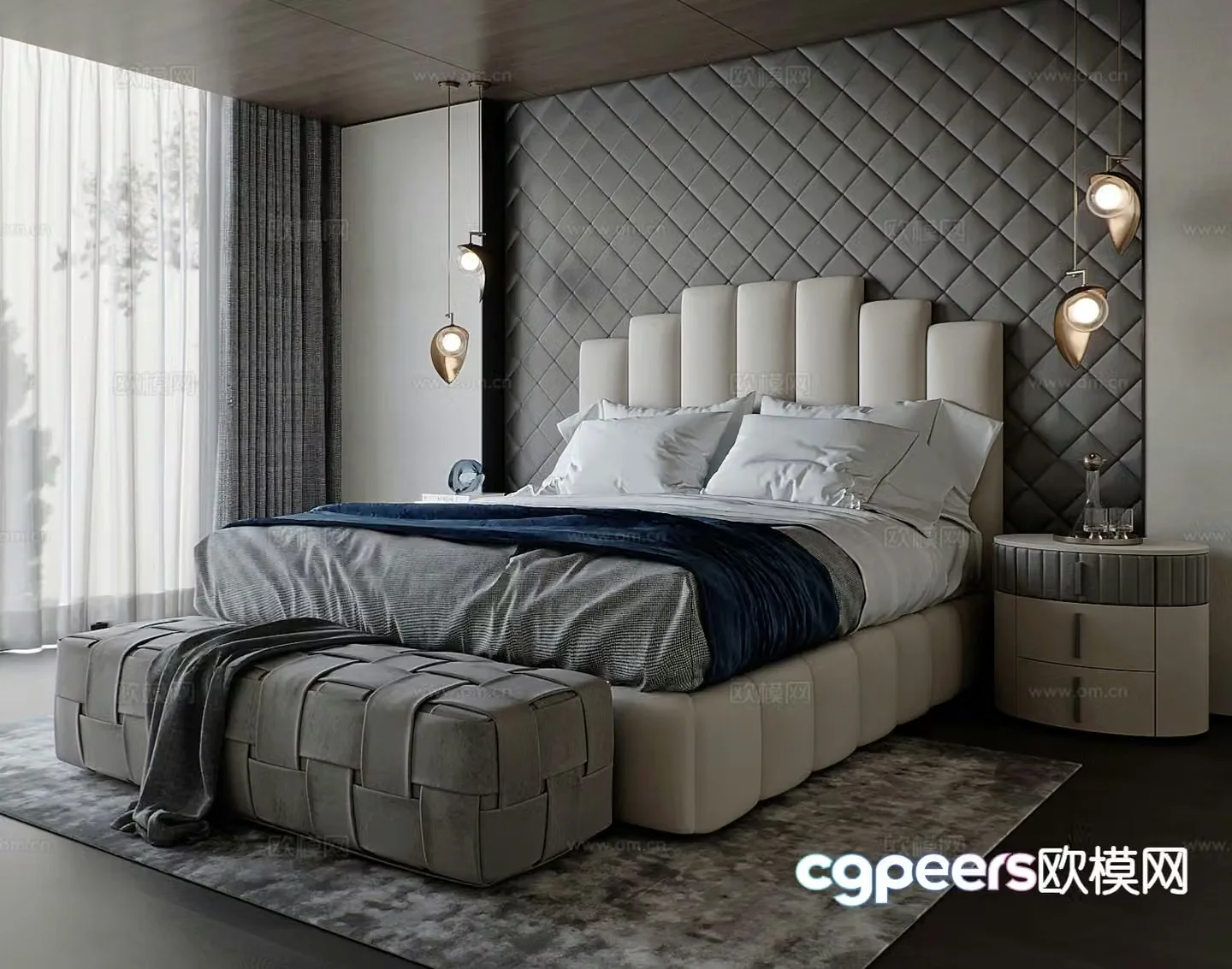 Simple European double bed 3d model