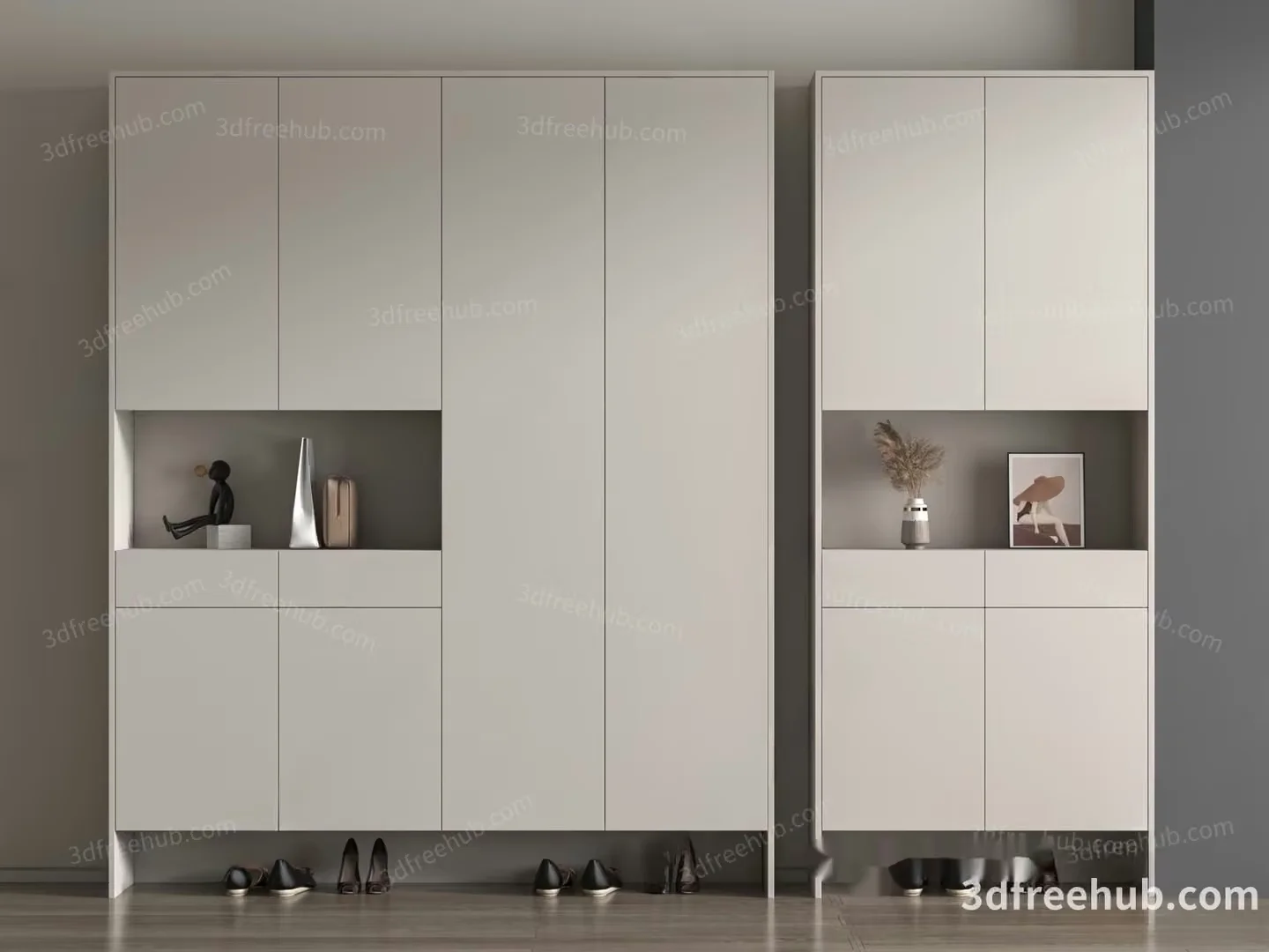 Modern White Shelving 3D Model – 18714 – VRAY Render