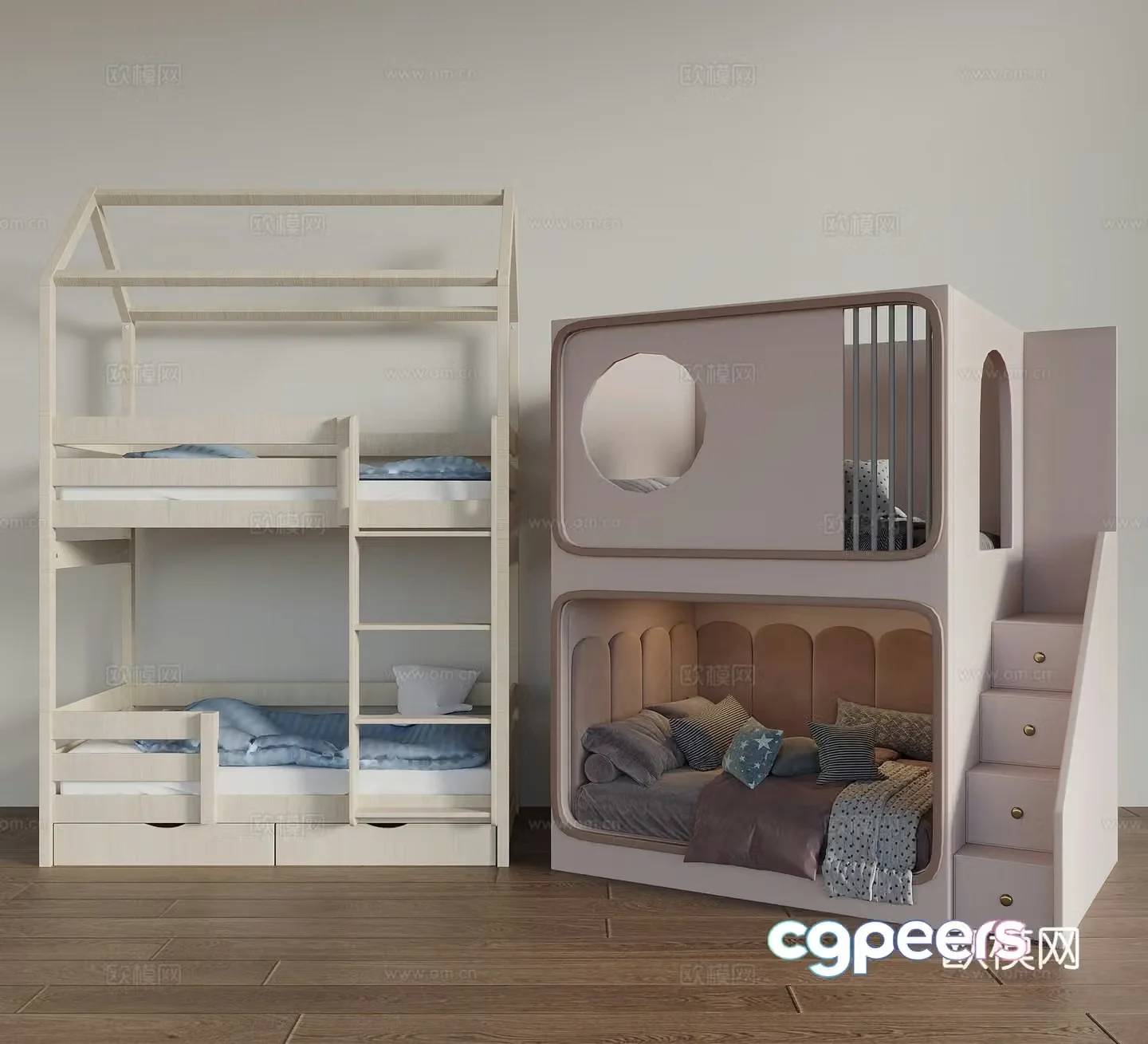 Children’s bed with bunk bed with bunk bed with 3D model