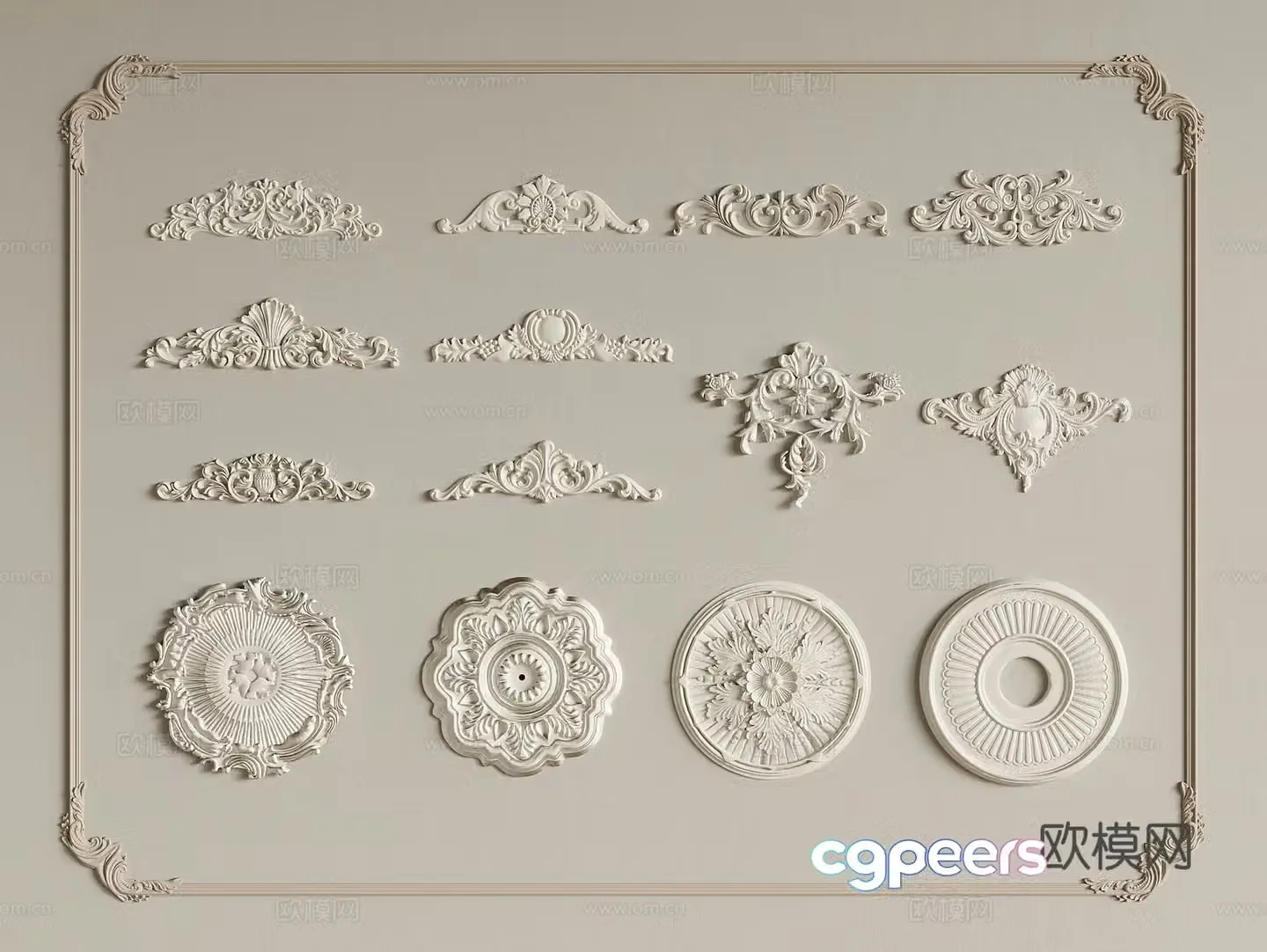 Carving French carving Gypsum lamp plate Gypsum carving 3D model