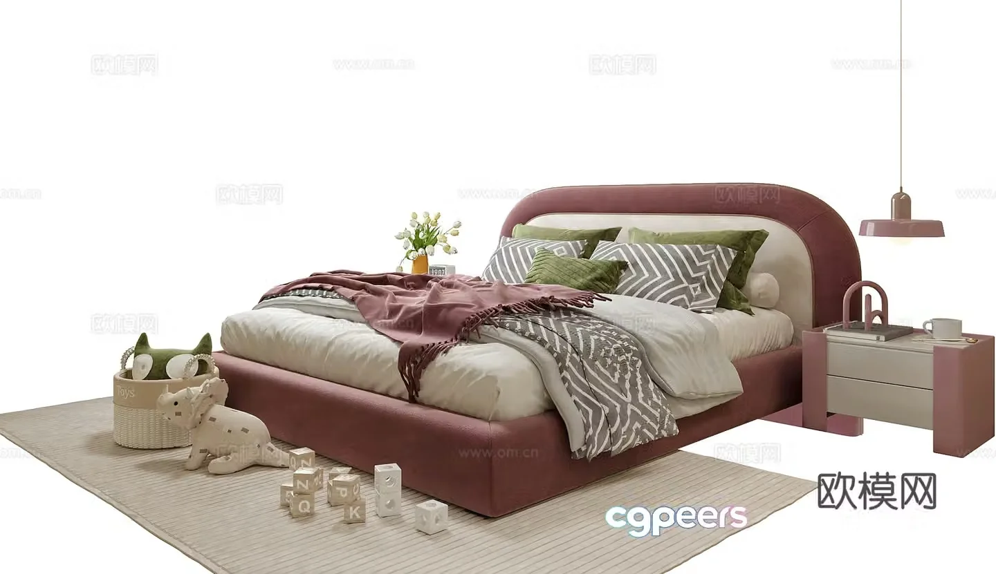 Modern children’s bed children’s bedside table bedside chandelier 3d model