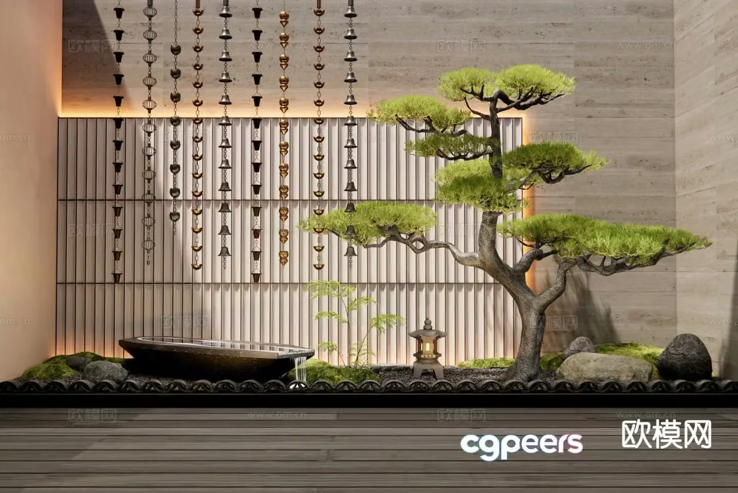 New Chinese style courtyard sketch flowing water sketch 3D model