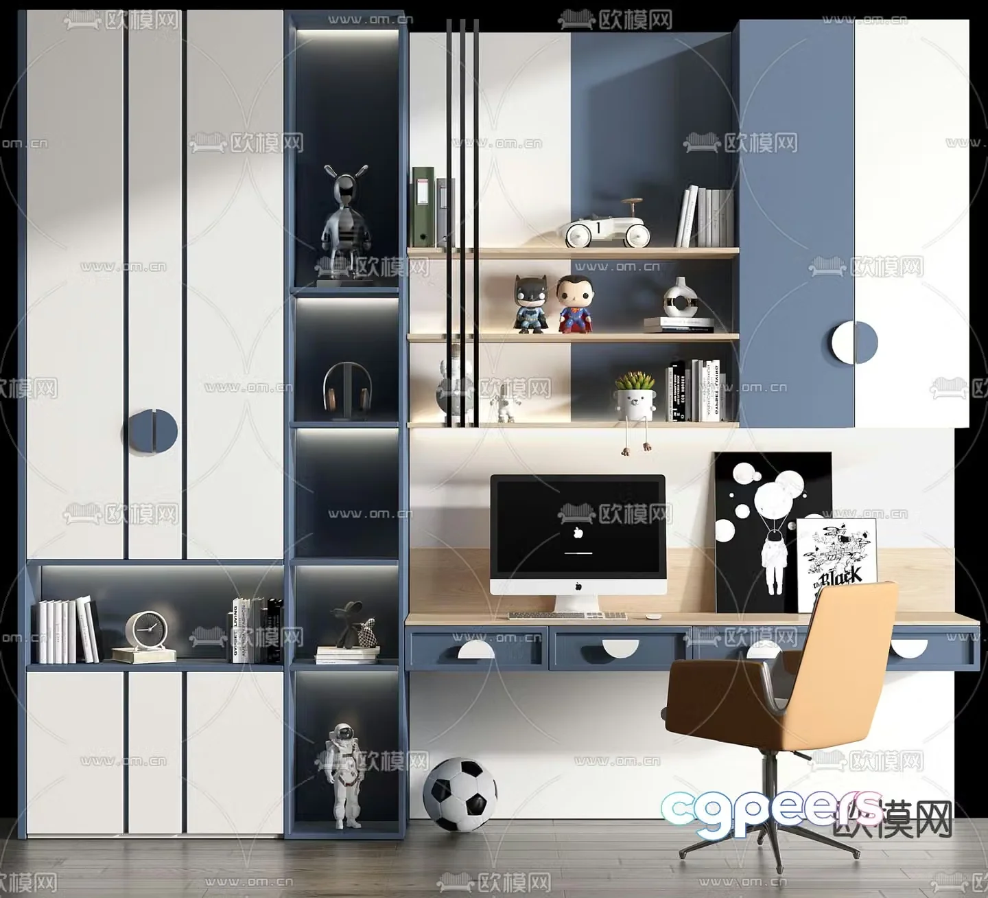 Modern children’s bookcase desk 3d model