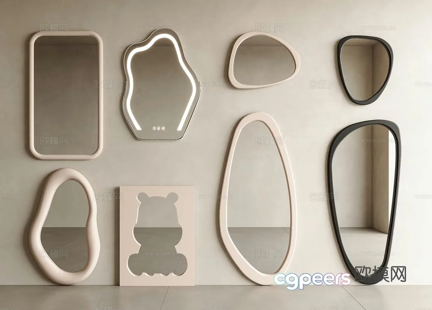 Modern cream mirror Makeup mirror Floor-standing mirror Bathroom mirror Decorative mirror Dressing mirror 3d model